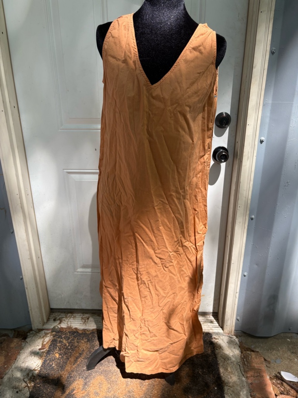 Vintage April Cornell V Neck Maxi Dress Rust Orange Cotton